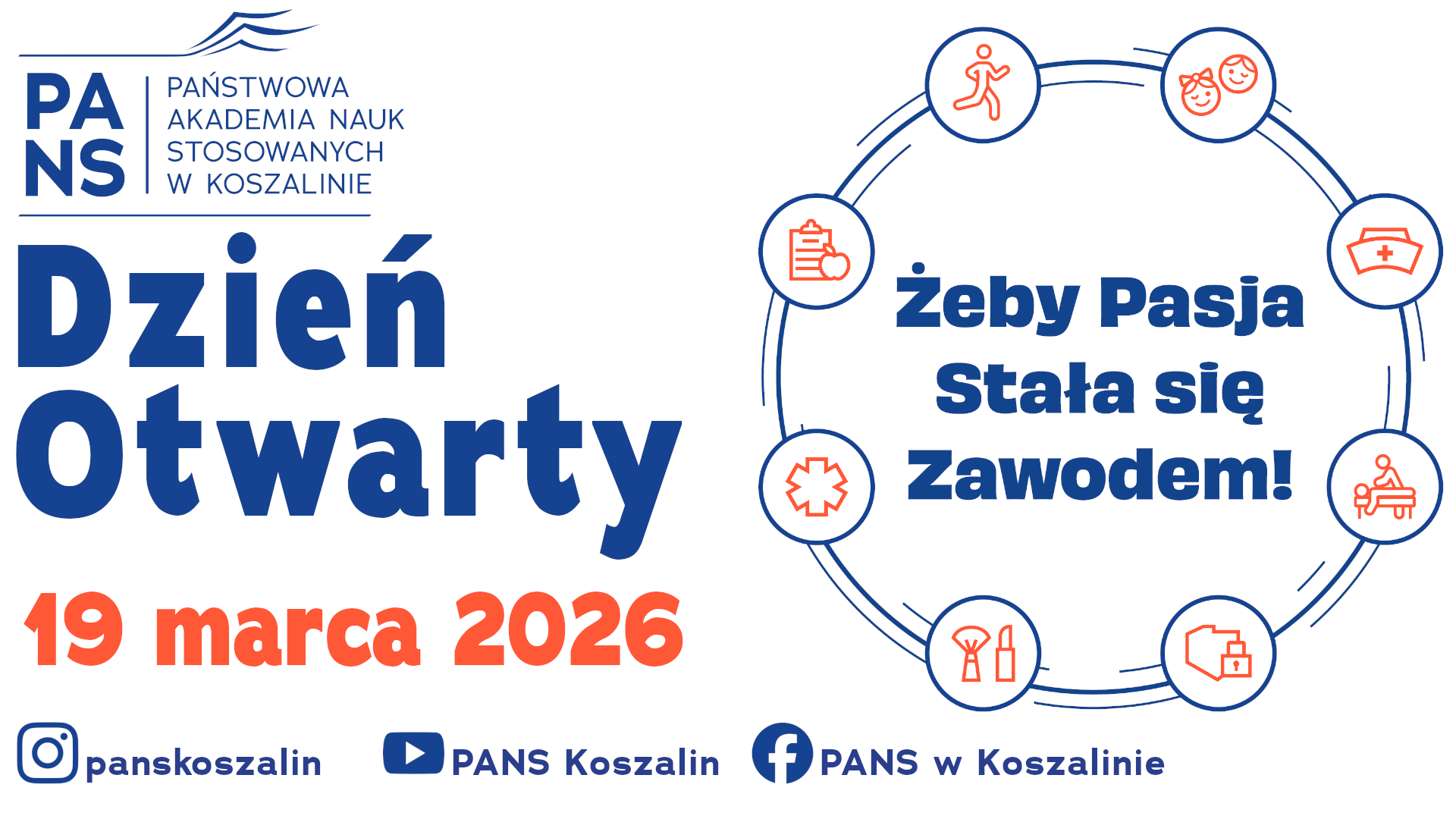 Графіка з інформацією про подію та дату дня відкритих дверей Державної академії прикладних наук у Кошаліні - 19 березня 2026 року